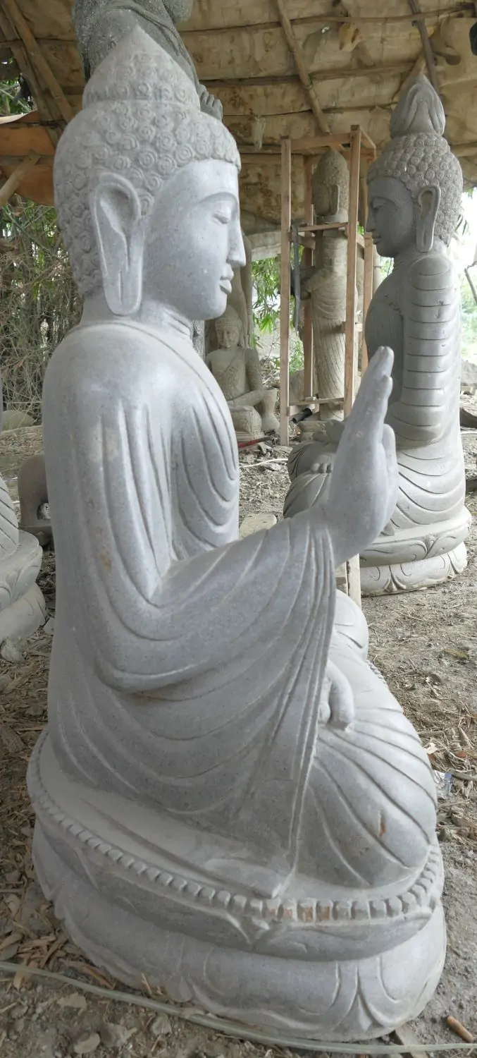  Product image 9 of the product “Seated Buddha made of Riverstone in Abhaya Position - gesture of fearlessness, H.108 cm. ”